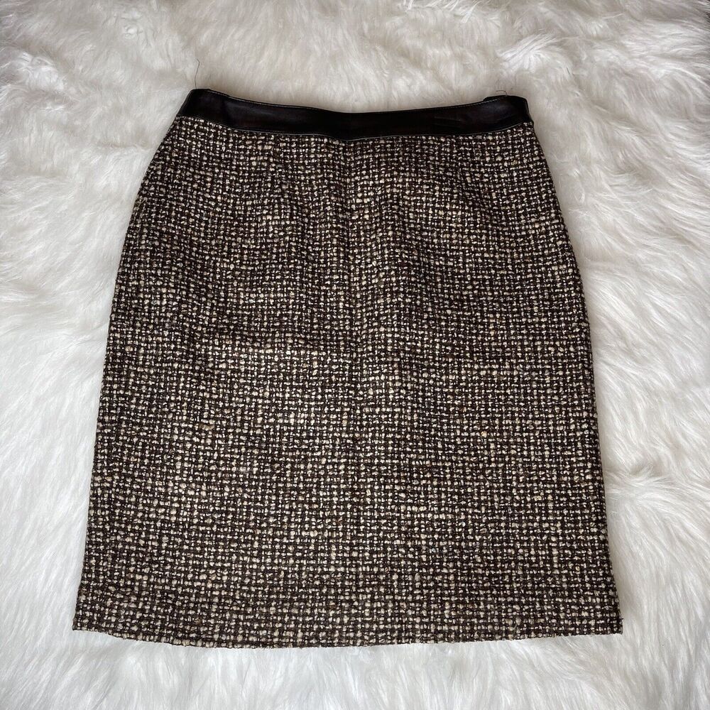 Kate Hill Size 6P Petites Tweed Skirt Wool Blend Lined Brown Beige
